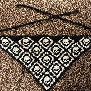 Cute Black with White Skulls Crocheted Handmade Bandana